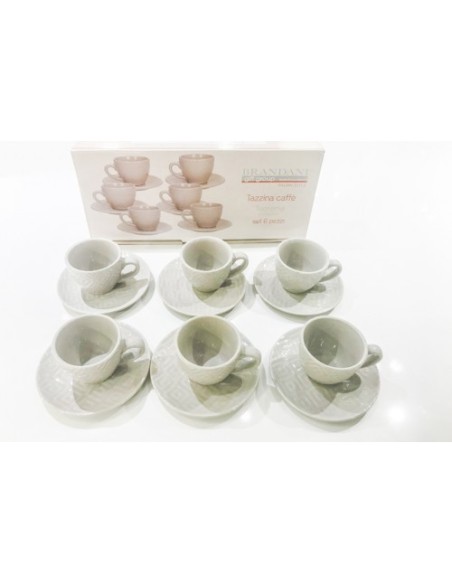 Teorema set 6 pz. tazzine da caffè grigio chiaro in stoneware completo di piattino in stile shabby -BRANDANI