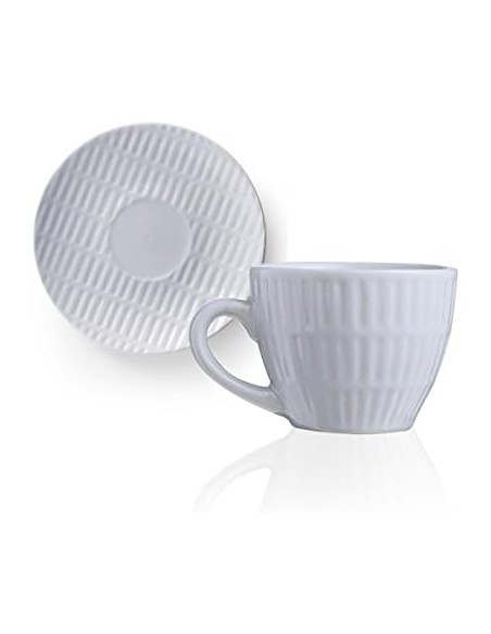 Teorema set 6 pz. tazzine da caffè grigio chiaro in stoneware completo di piattino in stile shabby -BRANDANI
