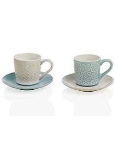 Alice set 2 tazzine da caffè complete di piattino nei colori beige e verde tiffany in stile shabby chic -BRANDANI