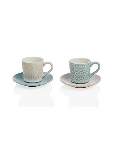 Alice set 2 tazzine da caffè complete di piattino nei colori beige e verde tiffany in stile shabby chic -BRANDANI