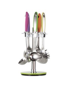 Portamestoli con set di 5 mestoli girevole multicolor in acciaio inox -BRANDANI