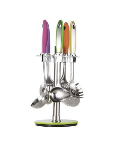Portamestoli con set di 5 mestoli girevole multicolor in acciaio inox -BRANDANI