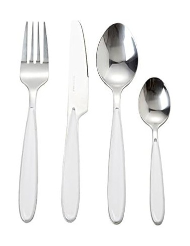 Servizio di posate moderno 16 pz. in acciaio inox e manico bianco latte -BRANDANI