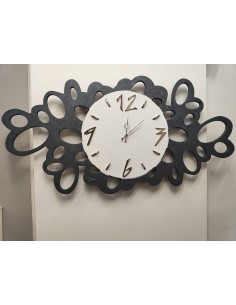 Orologio da parete moderno in legno pantografato antracite e bianco con numeri cromo -BRINDICCI