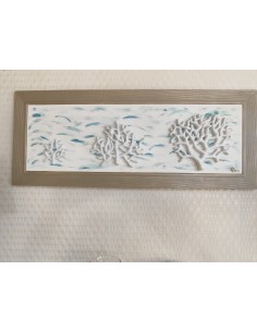 Quadro moderno contemporaneo con coralli in ceramica e cornice in legno tortora -BRINDICCI