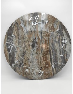Orologio moderno rotondo in legno effetto marmo resinato con numeri in plexi argento -BRINDICCI
