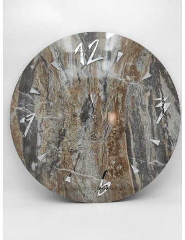Orologio moderno rotondo in legno effetto marmo resinato con numeri in plexi argento -BRINDICCI