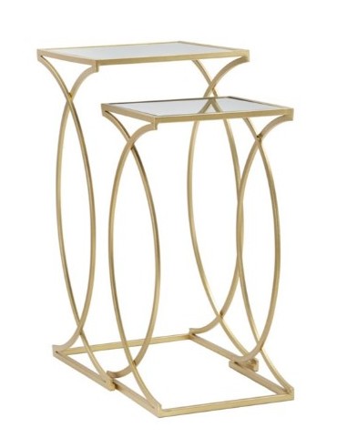 Simply tavolino glamour due misure in metallo oro opaco e ripiano in vetro specchio -MAURO FERRETTI