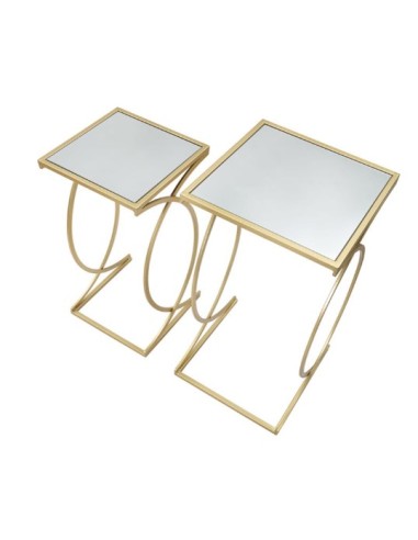 Simply tavolino glamour due misure in metallo oro opaco e ripiano in vetro specchio -MAURO FERRETTI