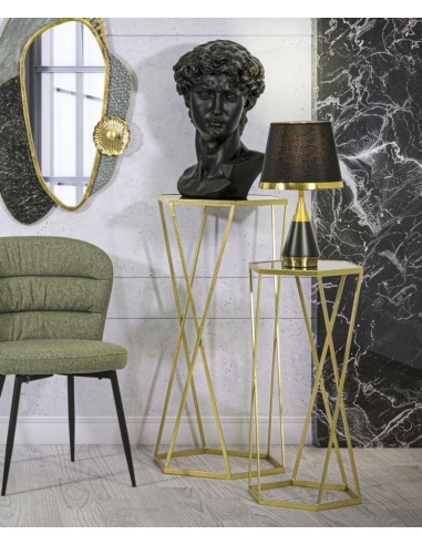 Esagonal tavolinetto glamour moderno due misure in metallo oro opaco e ripiano in vetro fumè -MAURO FERRETTI