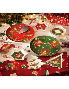 Elfomagia Pala per dolci natalizia con manico in ceramica decorata del natale -BRANDANI 2