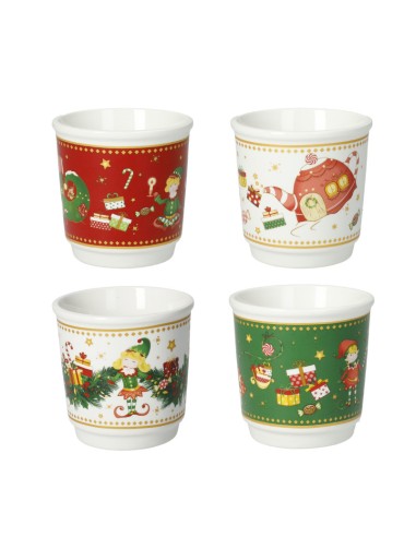 Elfomagia Set 4 tazze da caffè natalizia a bicchierino con decorazione del natale in new bone china -BRANDANI