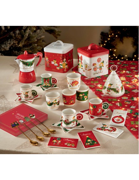 Elfomagia Set 4 tazze da caffè natalizia a bicchierino con decorazione del natale in new bone china -BRANDANI