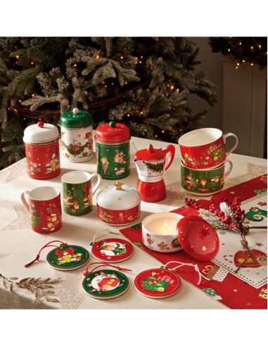 Elfomagia Set 2 tazze mug natalizie con decorazione elfo del natale in new bone china -BRANDANI