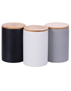 Circle set 3 barattoli in ceramica moderni bianco grigio e nero con tappo in legno -VILLA D' ESTE