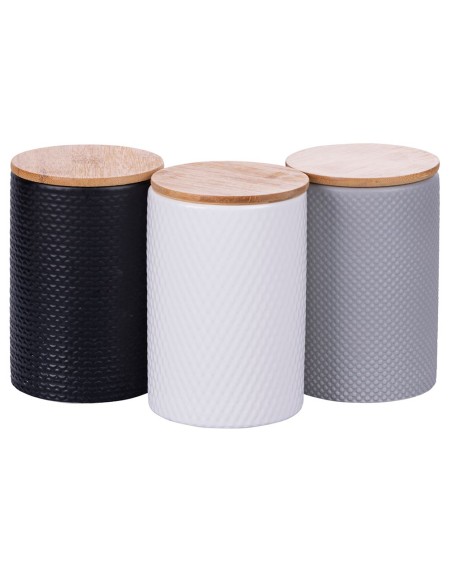 Circle set 3 barattoli in ceramica moderni bianco grigio e nero con tappo in legno -VILLA D' ESTE