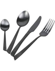 Cut Set posate 24 pezzi moderni minimal contemporanei in acciaio inossidabile nero opaco -VILLA D' ESTE