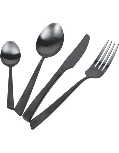 Cut Set posate 24 pezzi moderni minimal contemporanei in acciaio inossidabile nero opaco -VILLA D' ESTE