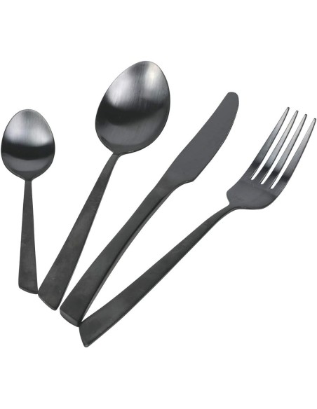 Cut Set posate 24 pezzi moderni minimal contemporanei in acciaio inossidabile nero opaco -VILLA D' ESTE