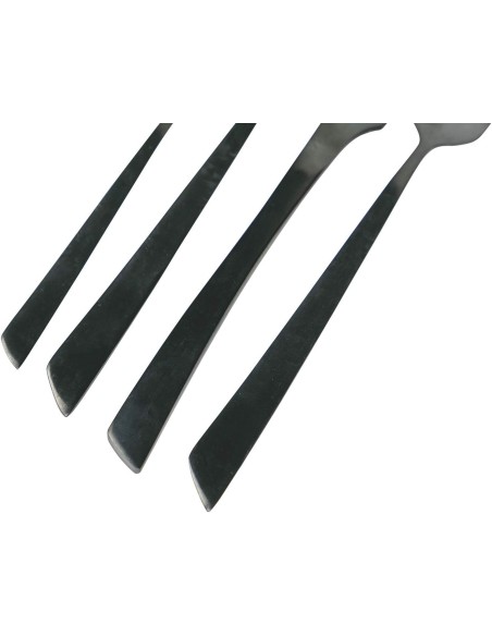 Cut Set posate 24 pezzi moderni minimal contemporanei in acciaio inossidabile nero opaco -VILLA D' ESTE