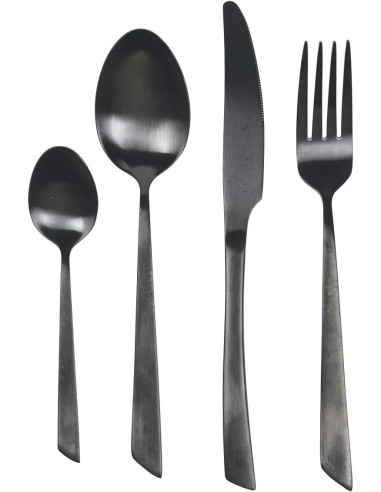 Cut Set posate 24 pezzi moderni minimal contemporanei in acciaio inossidabile nero opaco -VILLA D' ESTE