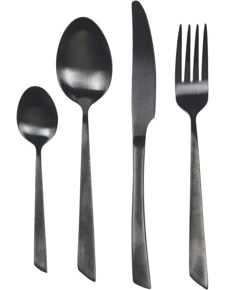 Cut Set posate 24 pezzi moderni minimal contemporanei in acciaio inossidabile nero opaco -VILLA D' ESTE