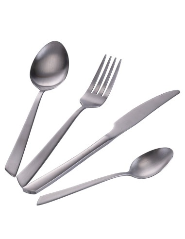 Cut set 24 posate moderne contemporane minimal in acciaio silver opaco -VILLA D' ESTE