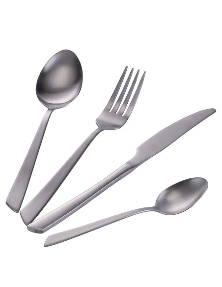 Cut set 24 posate moderne contemporane minimal in acciaio silver opaco -VILLA D' ESTE