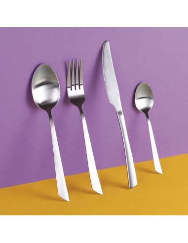 Cut set 24 posate moderne contemporane minimal in acciaio silver opaco -VILLA D' ESTE