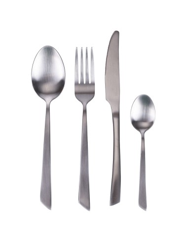 Cut set 24 posate moderne contemporane minimal in acciaio silver opaco -VILLA D' ESTE