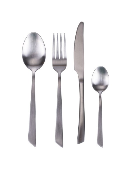 Cut set 24 posate moderne contemporane minimal in acciaio silver opaco -VILLA D' ESTE