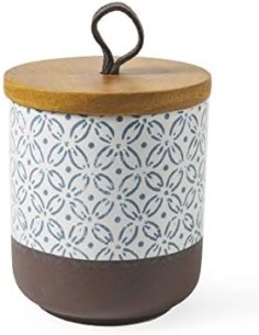 Bali barattolo vintage contemporaneo in ceramica porta spezie con tappo in legno decoro A -VILLA D' ESTE