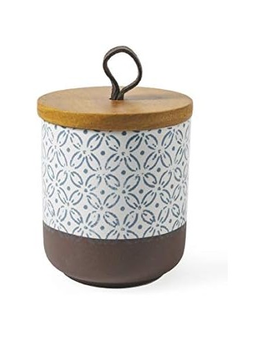 Bali barattolo vintage contemporaneo in ceramica porta spezie con tappo in legno decoro A -VILLA D' ESTE