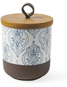 Bali barattolo vintage contemporaneo in ceramica porta spezie con tappo in legno decoro B -VILLA D' ESTE