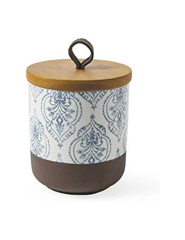 Bali barattolo vintage contemporaneo in ceramica porta spezie con tappo in legno decoro B -VILLA D' ESTE