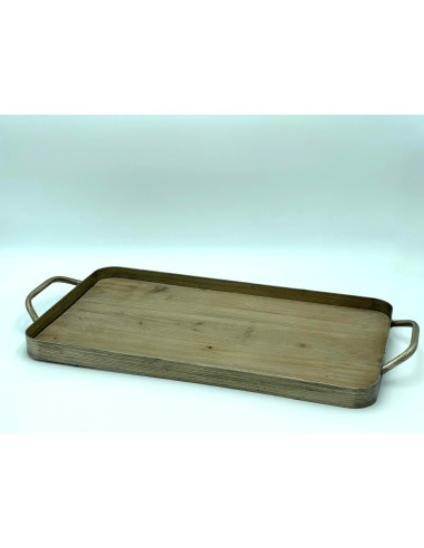 Mama delizioso vassoio vintage industrial con piano in legno grezzo e struttura in metallo oro invecchiato -INNOVA LIVING