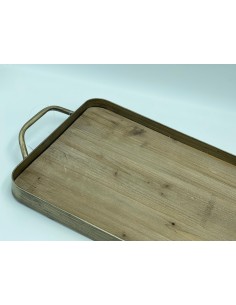 Mama delizioso vassoio vintage industrial con piano in legno grezzo e struttura in metallo oro invecchiato -INNOVA LIVING 2