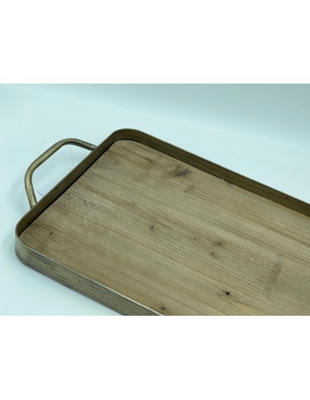 Mama delizioso vassoio vintage industrial con piano in legno grezzo e struttura in metallo oro invecchiato -INNOVA LIVING