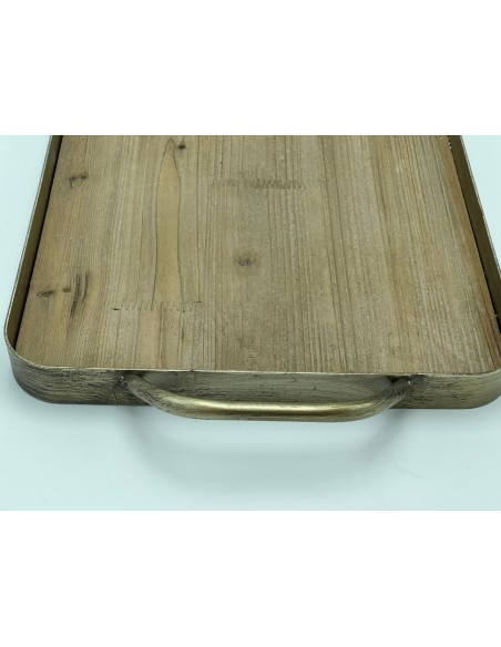 Mama delizioso vassoio vintage industrial con piano in legno grezzo e struttura in metallo oro invecchiato -INNOVA LIVING