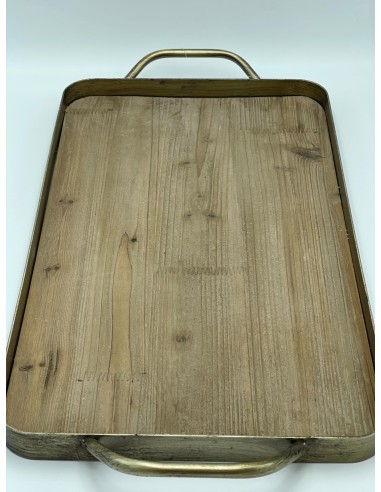 Mama delizioso vassoio vintage industrial con piano in legno grezzo e struttura in metallo oro invecchiato -INNOVA LIVING