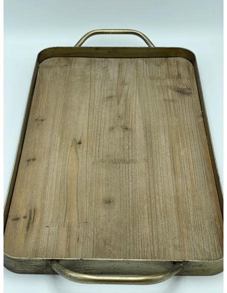Mama delizioso vassoio vintage industrial con piano in legno grezzo e struttura in metallo oro invecchiato -INNOVA LIVING