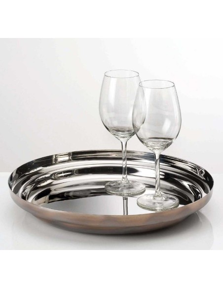 Foodwear rivoluzionaria padella grande o piatto o vassoio di alto design moderno in acciaio trilaminato bronzo con manico pin...