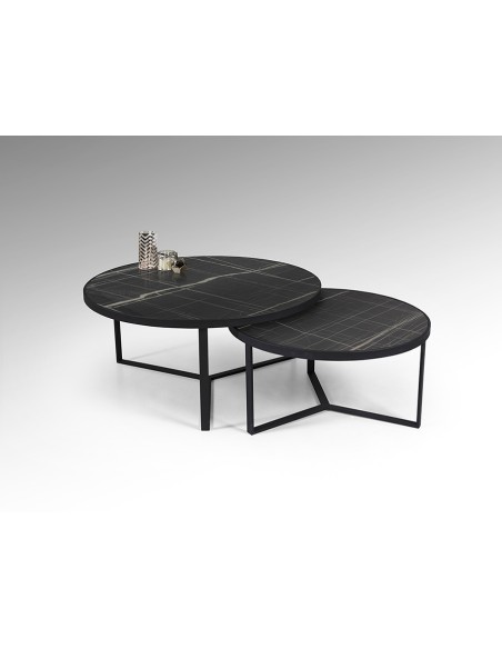 Tavolini Naira 2 pz: Eleganza Minimalista con piani mdf Finitura Marmo Nero per il Tuo Spazio -SCHULLER