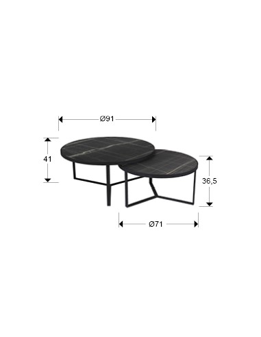Tavolini Naira 2 pz: Eleganza Minimalista con piani mdf Finitura Marmo Nero per il Tuo Spazio -SCHULLER