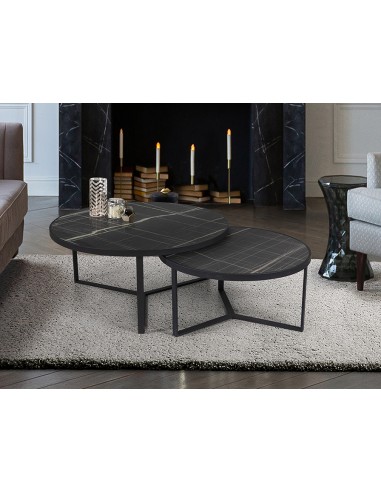 Tavolini Naira 2 pz: Eleganza Minimalista con piani mdf Finitura Marmo Nero per il Tuo Spazio -SCHULLER