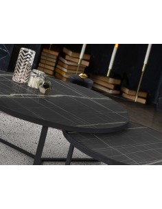 Tavolini Naira 2 pz: Eleganza Minimalista con piani mdf Finitura Marmo Nero per il Tuo Spazio -SCHULLER 2
