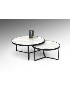 Tavoli Naira Set da 2: Eleganza Moderna con Piani in mdf Marmo Bianco Lucido per Illuminare il Tuo Spazio -SCHULLER