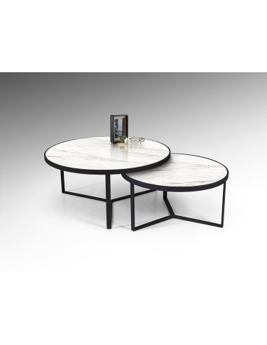 Tavoli Naira Set da 2: Eleganza Moderna con Piani in mdf Marmo Bianco Lucido per Illuminare il Tuo Spazio -SCHULLER