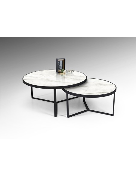 Tavoli Naira Set da 2: Eleganza Moderna con Piani in mdf Marmo Bianco Lucido per Illuminare il Tuo Spazio -SCHULLER
