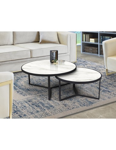 Tavoli Naira Set da 2: Eleganza Moderna con Piani in mdf Marmo Bianco Lucido per Illuminare il Tuo Spazio -SCHULLER